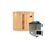 Ecksauna aus Holz mit Saunaofen