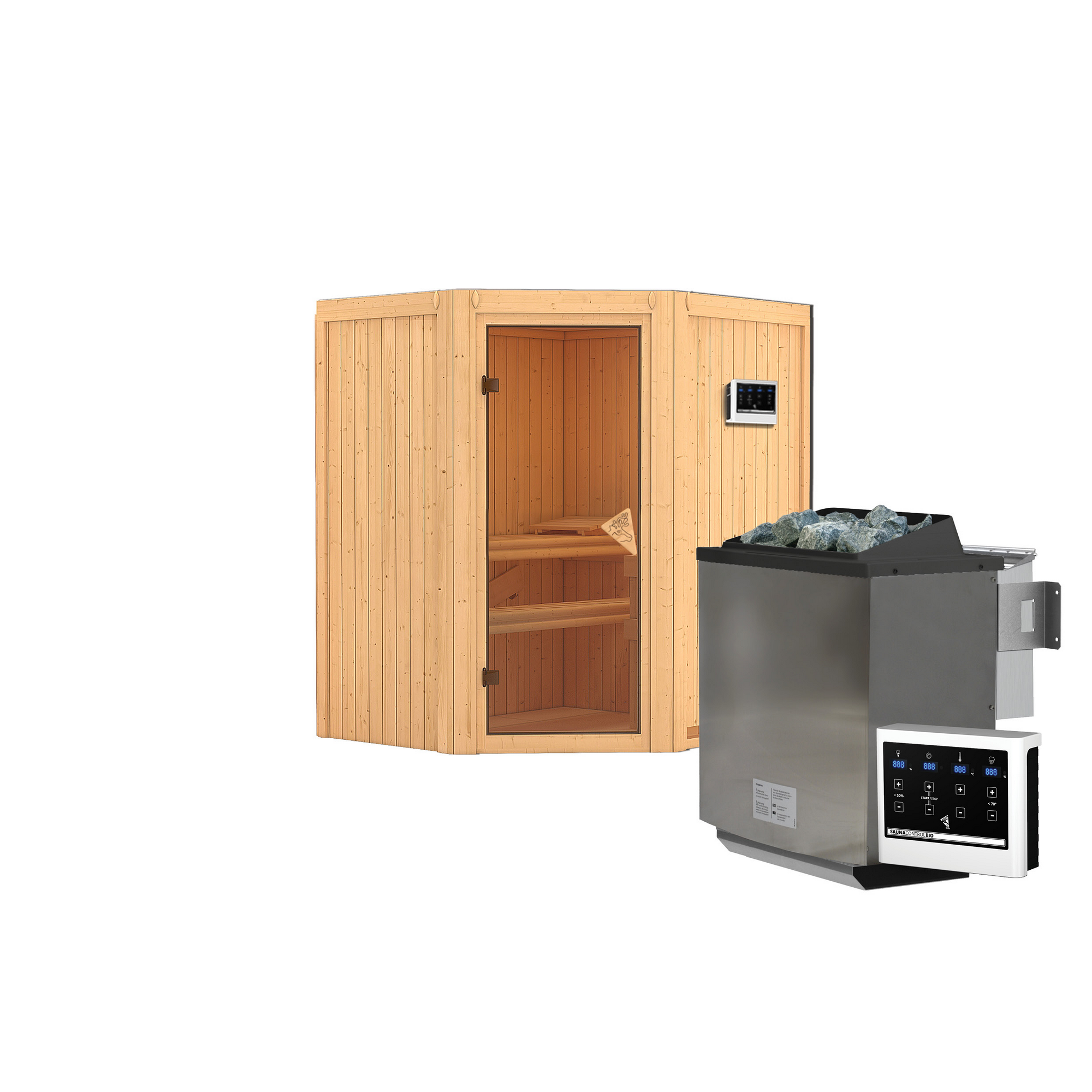Elementsauna 'Adriana' naturbelassen mit bronzierter Tür 9 kW Bio-Ofen externe Steuerung Easy 170 x 151 x 198 cm