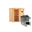 Ecksauna aus Holz mit Saunaofen
