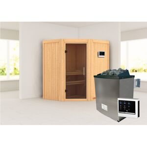 Elementsauna 'Adriana' naturbelassen mit graphitfarbener Tür 9 kW Ofen externe Steuerung Easy 170 x 151 x 198 cm