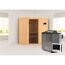 Ecksauna aus Holz mit Saunaofen