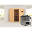 Ecksauna aus Holz mit Saunaofen