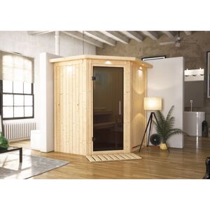 Elementsauna 'Adriana' naturbelassen mit Kranz und graphitfarbener Tür 184 x 165 x 202 cm