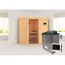 Ecksauna aus Holz mit Saunaofen