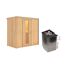 Elementsauna 'Aina' naturbelassen mit Energiespartür 9 kW Ofen integrierte Steuerung 196 x 118 x 198 cm