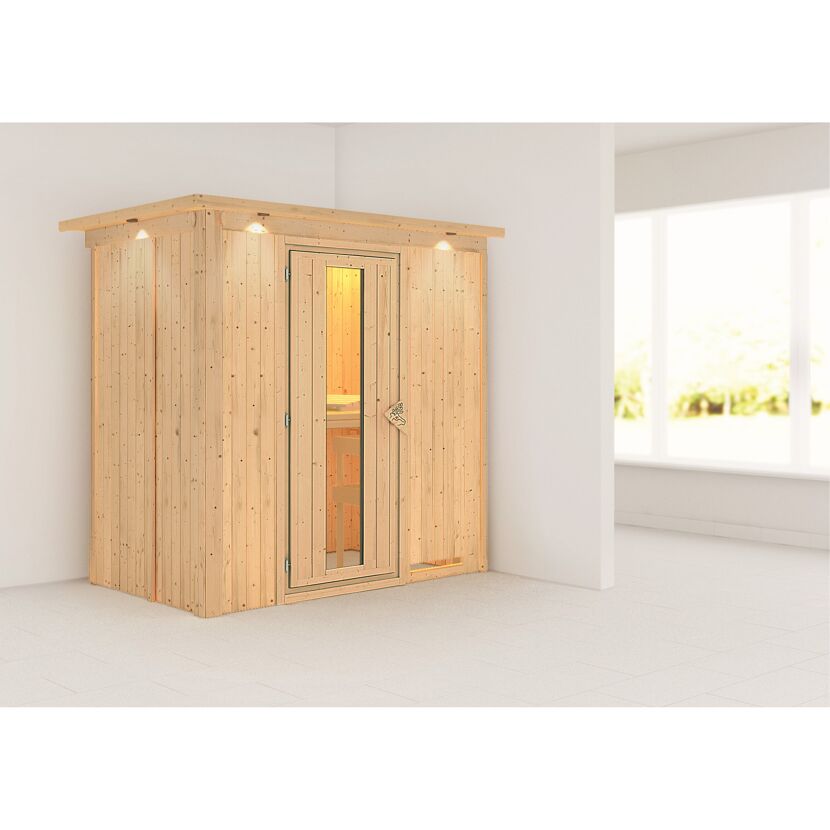 Elementsauna 'Aina' naturbelassen mit Kranz und Energiespartür 210 x 132 x 202 cm