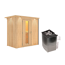 Elementsauna 'Aina' naturbelassen mit Kranz und Energiespartür 9 kW Ofen integrierte Steuerung 210 x 132 x 202 cm