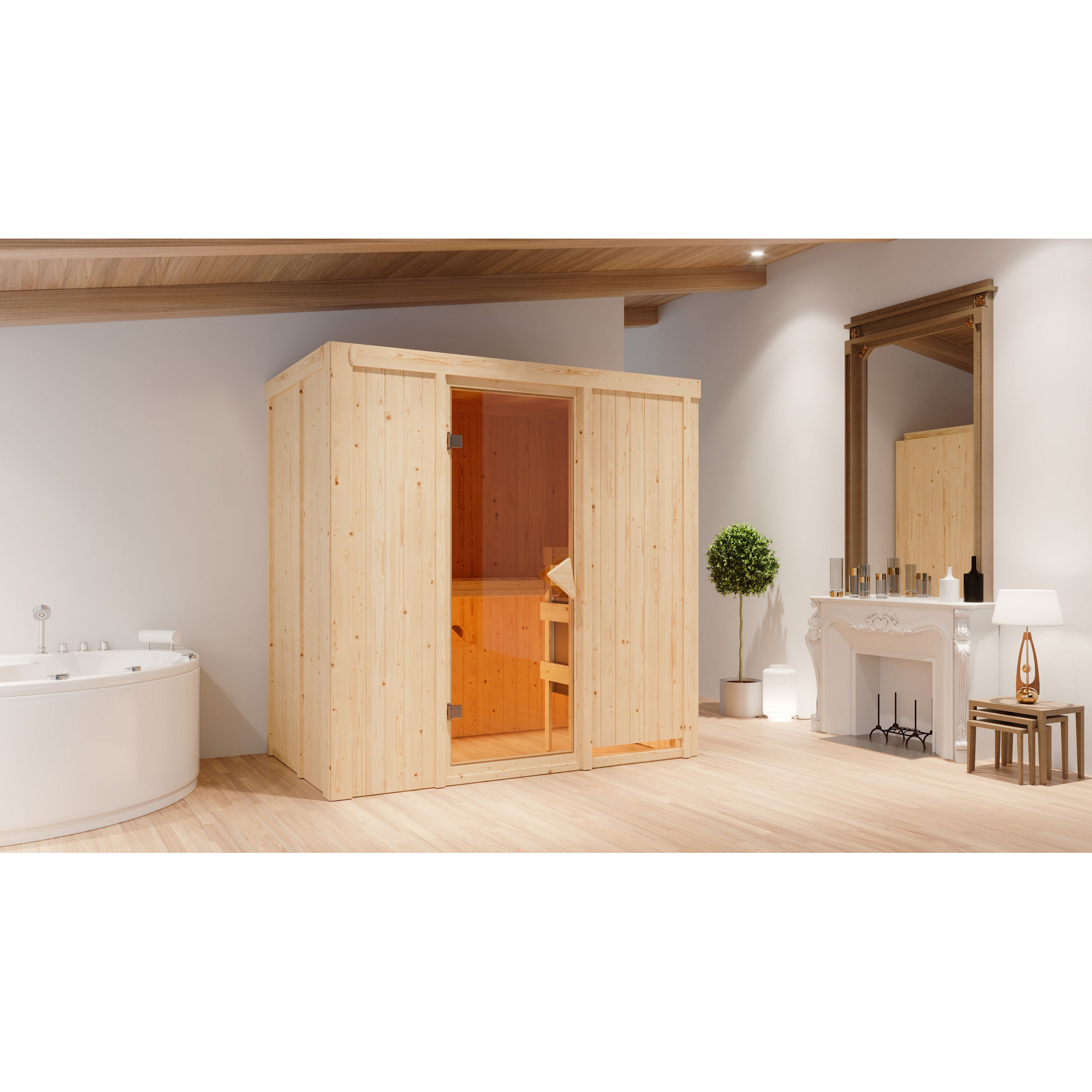 Elementsauna 'Aina' naturbelassen 9 kW Ofen externe Steuerung Easy 196 x 118 x 198 cm + product picture