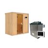 Sauna aus hellem Holz mit Saunaofen