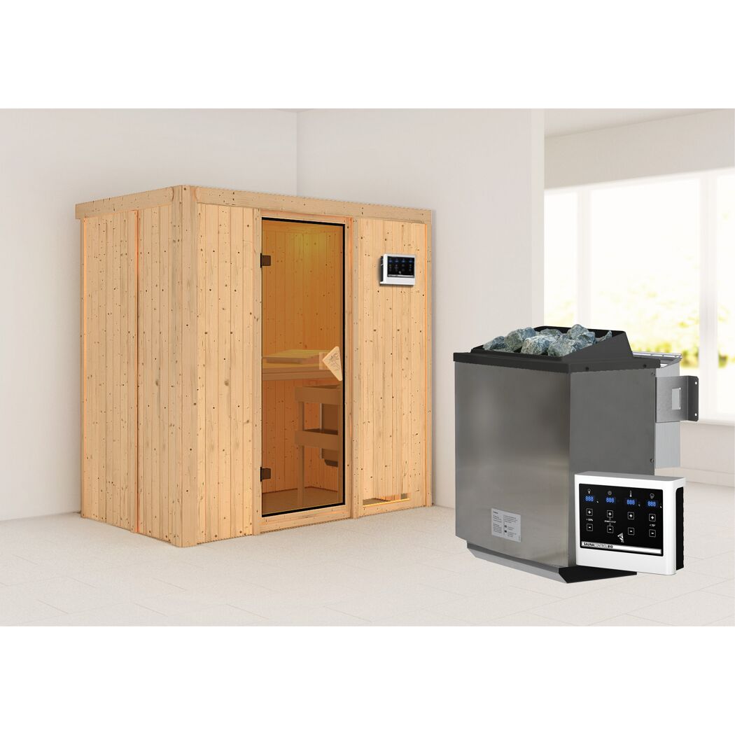 Elementsauna 'Aina' naturbelassen 9 kW Bio-Ofen externe Steuerung Easy 196 x 118 x 198 cm