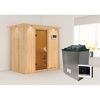 Elementsauna 'Aina' naturbelassen mit Kranz und bronzierter Tür 9 kW Ofen externe Steuerung Easy 210 x 132 x 202 cm