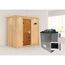 Elementsauna 'Aina' naturbelassen mit Kranz und bronzierter Tür 9 kW Ofen externe Steuerung Easy 210 x 132 x 202 cm