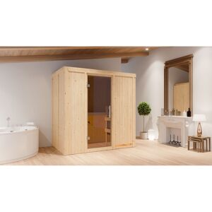 Elementsauna 'Aina' naturbelassen mit graphitfarbener Tür 9 kW Bio-Ofen externe Steuerung Easy 196 x 118 x 198 cm