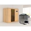Elementsauna 'Aina' naturbelassen mit graphitfarbener Tür 9 kW Bio-Ofen externe Steuerung Easy 196 x 118 x 198 cm