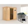 Elementsauna 'Aina' naturbelassen mit Kranz und graphitfarbener Tür 9 kW Ofen externe Steuerung Easy 210 x 132 x 202 cm