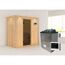 Elementsauna 'Aina' naturbelassen mit Kranz und graphitfarbener Tür 9 kW Ofen externe Steuerung Easy 210 x 132 x 202 cm