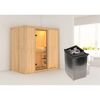 Sauna aus hellem Holz mit Saunaofen
