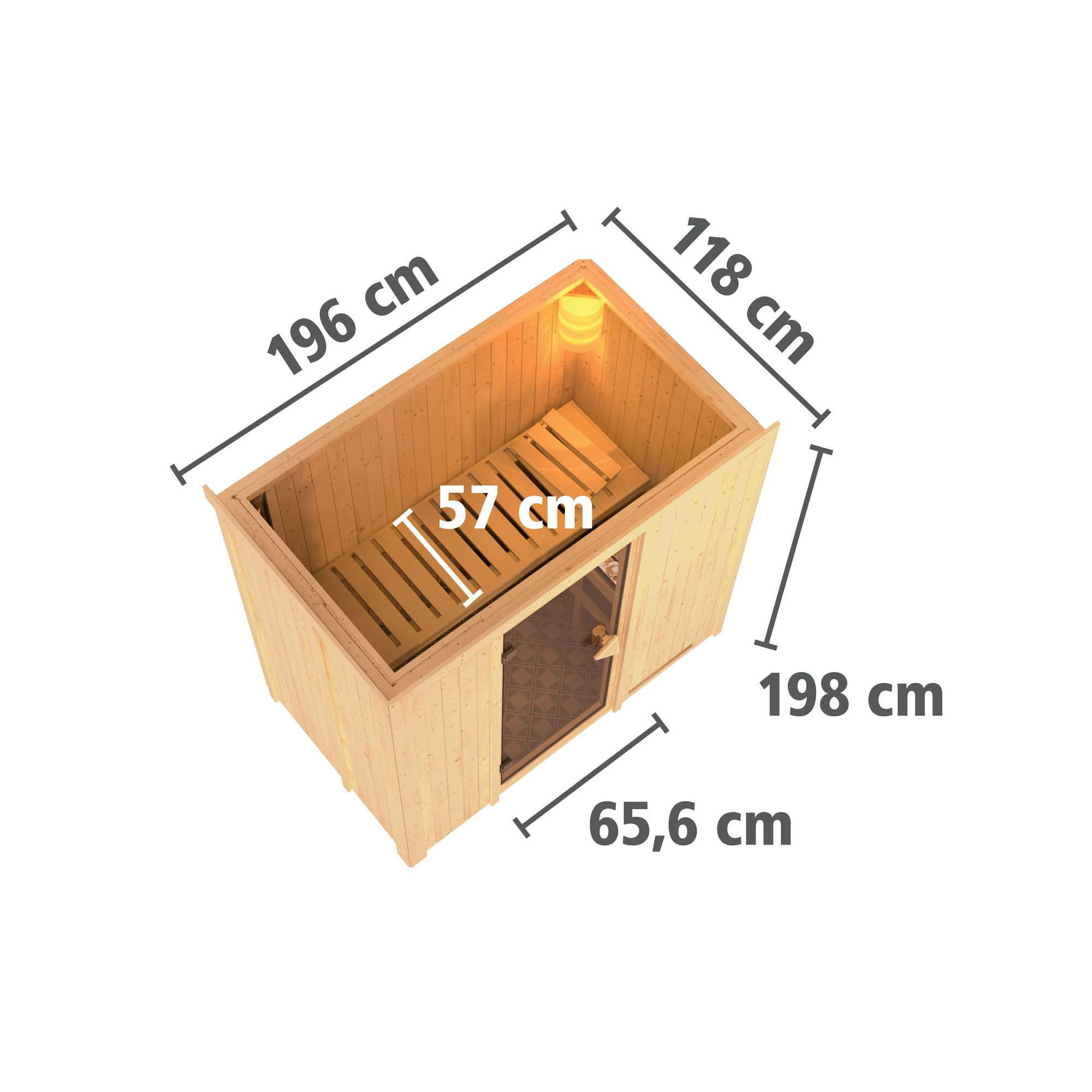 Elementsauna 'Aina' naturbelassen mit Klarglastür 9 kW Bio-Ofenkombi externe Steuerung easy 196 x 118 x 198 cm