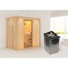Elementsauna 'Aina' naturbelassen mit Kranz und Klarglastür 9 kW Ofen integrierte Steuerung 210 x 132 x 202 cm