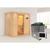 Sauna aus hellem Holz mit Saunaofen