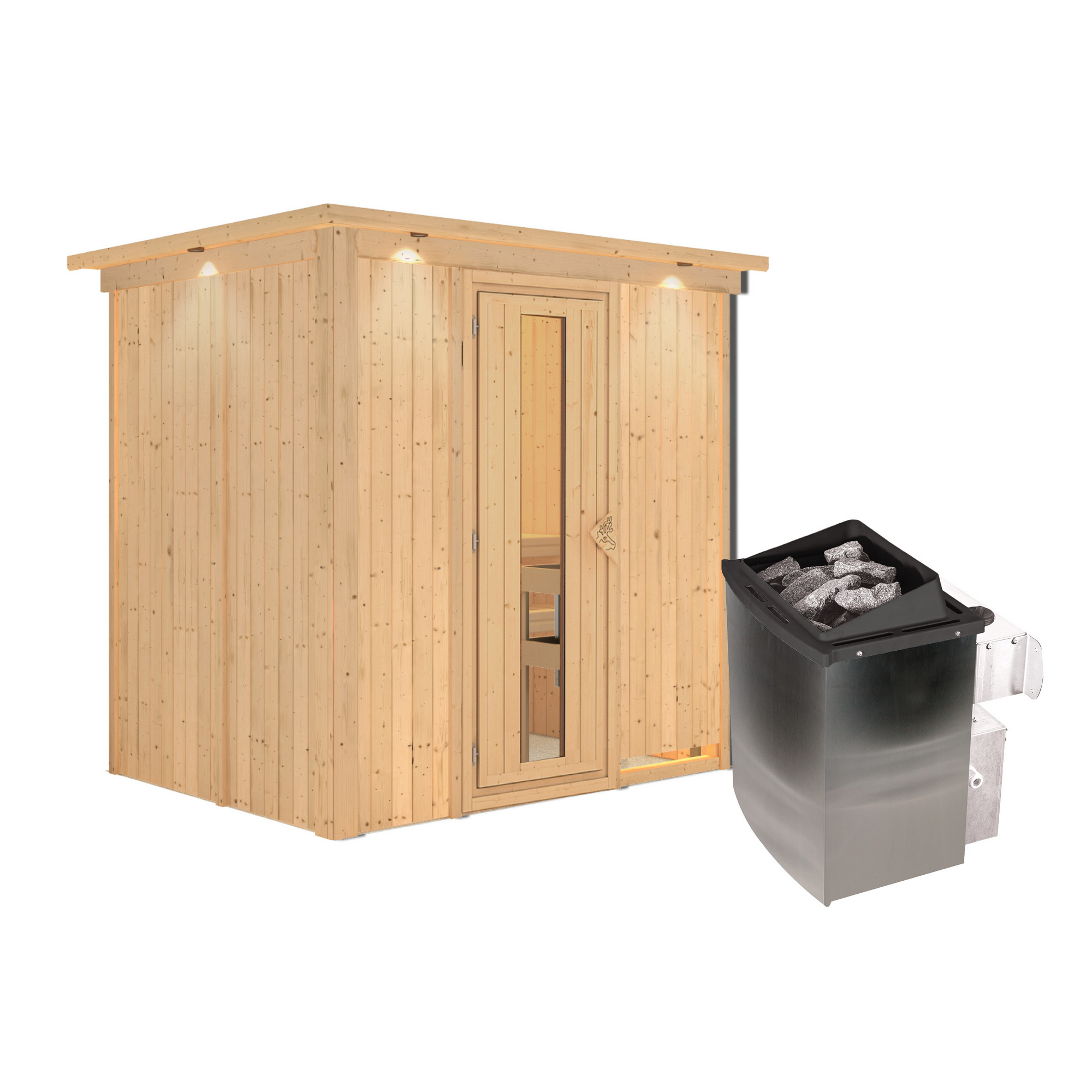 Sauna Aitana Front9KW iSt.mK natur mit Saunaofen