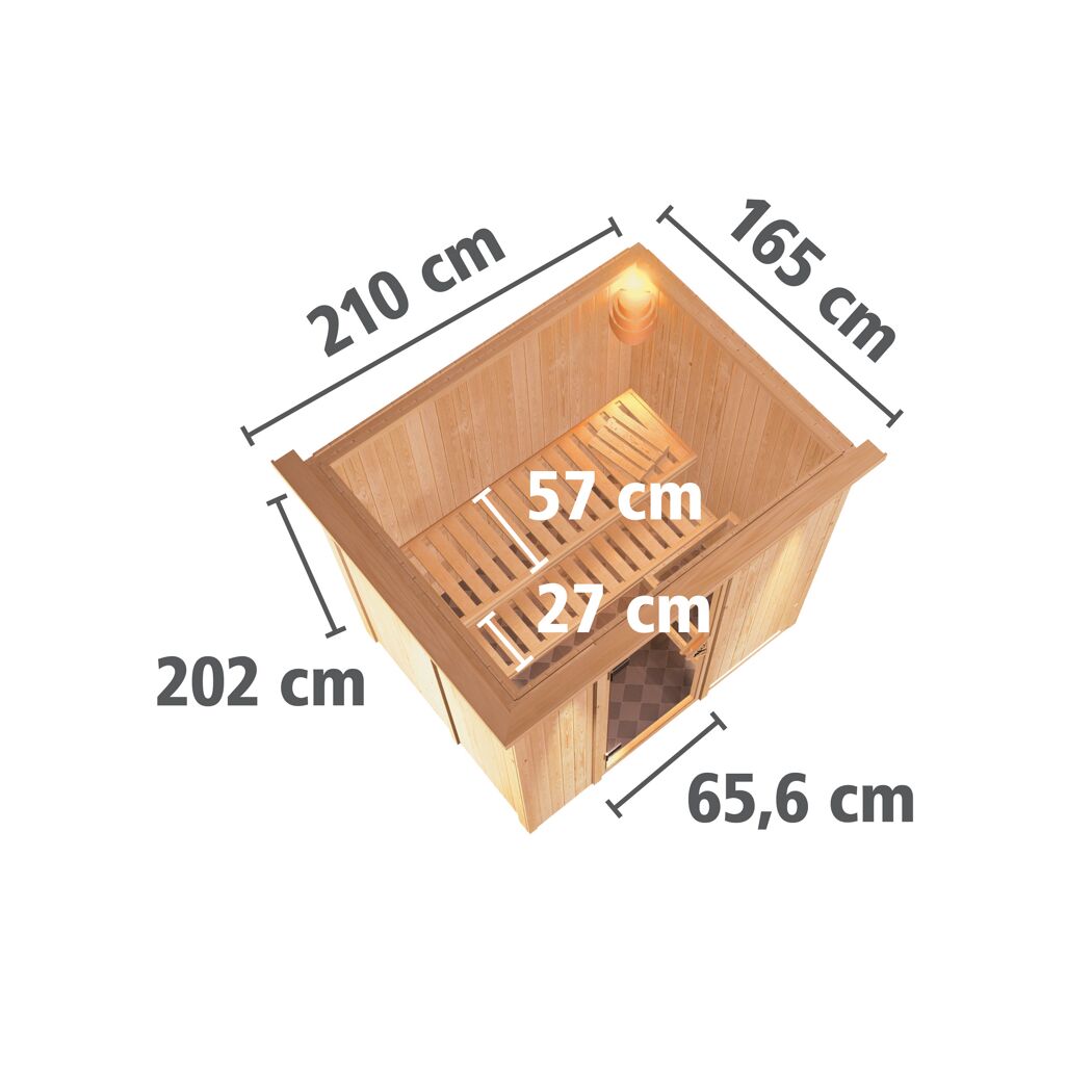 Sauna Aitana Front9KW natur mit Maßen