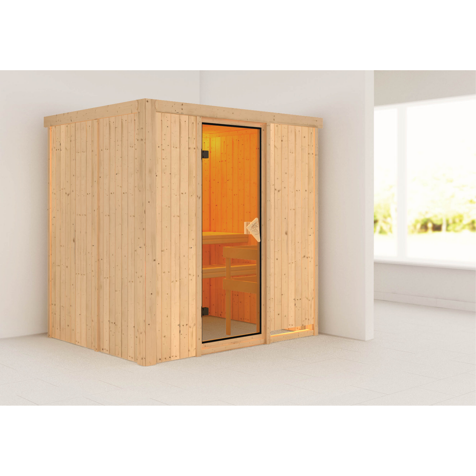 Elementsauna 'Aitana' naturbelassen mit bronzierter Tür 196 x 151 x 198 cm