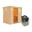 Sauna aus hellem Holz mit Saunaofen