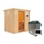 Elementsauna 'Aitana' naturbelassen mit Kranz 9 kW Ofen Edelstahl externe Steuerung Easy 210 x 165 x 202 cm