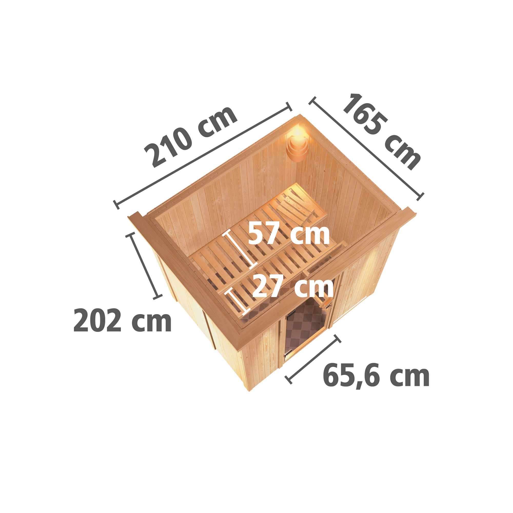 Elementsauna 'Aitana' naturbelassen mit Kranz 9 kW Bio-Ofen externe Steuerung Easy 210 x 165 x 202 cm