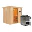 Sauna aus Holz mit Saunaofen
