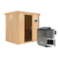 Elementsauna 'Aitana' naturbelassen mit Kranz und graphitfarbener Tür 9 kW Bio-Ofen externe Steuerung Easy 210 x 165 x 202 cm