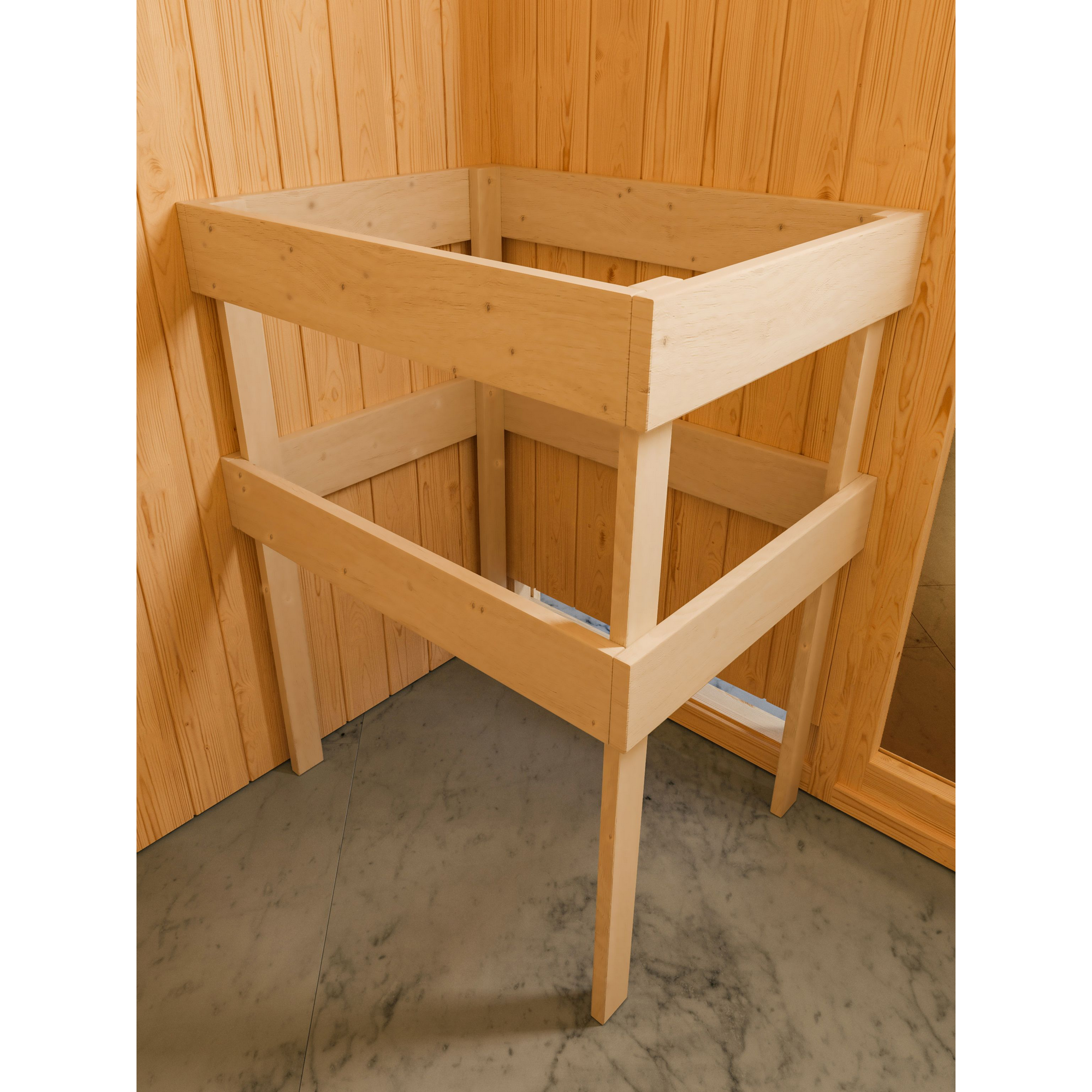 Elementsauna 'Aitana' naturbelassen mit Kranz und Klarglastür 9 kW Ofen integrierte Steuerung 210 x 165 x 202 cm