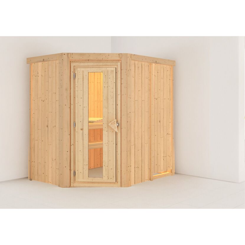 Ecksauna Alba aus hellem Holz