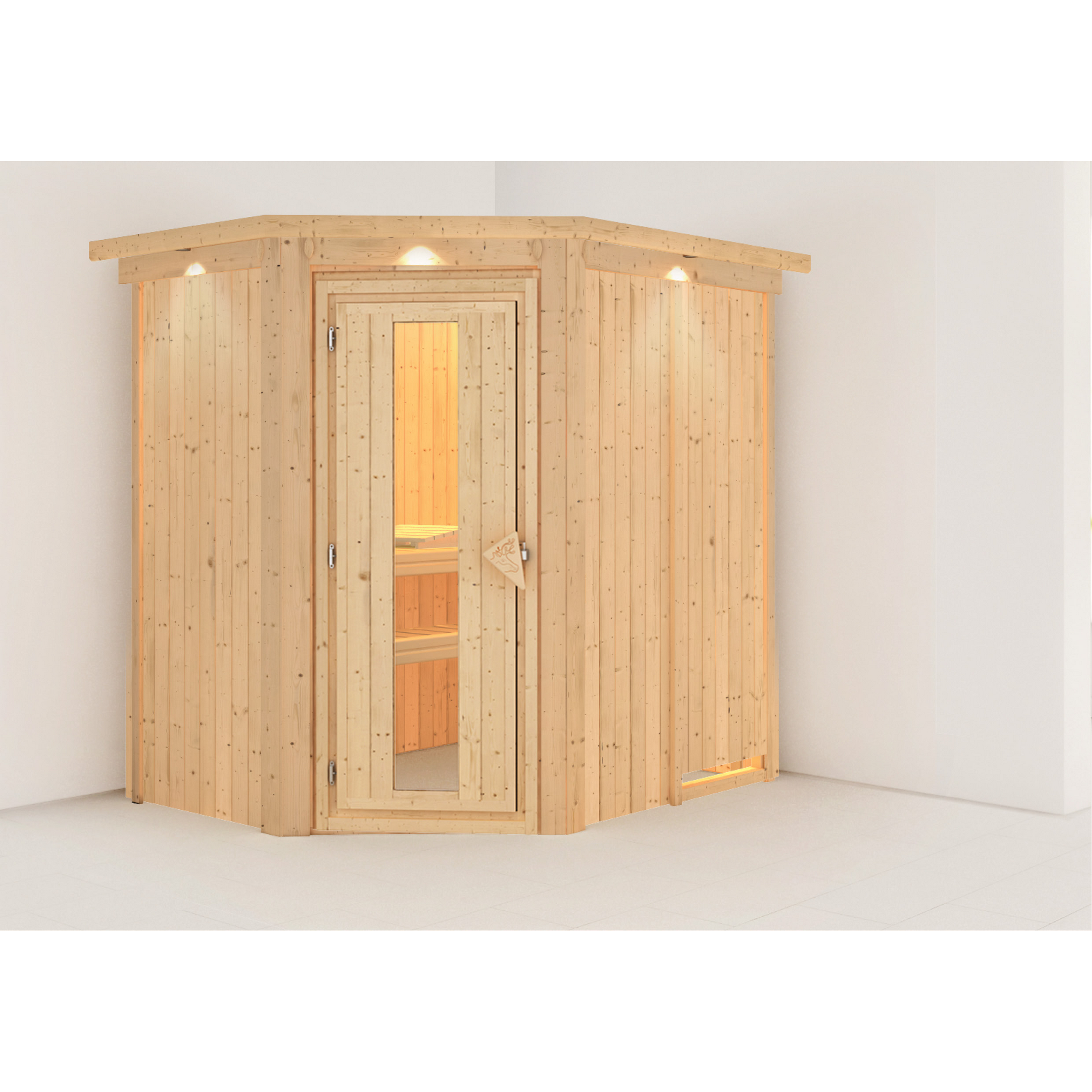 Elementsauna 'Alba' naturbelassen mit Kranz und Energiespartür 165 x 210 x 202 cm