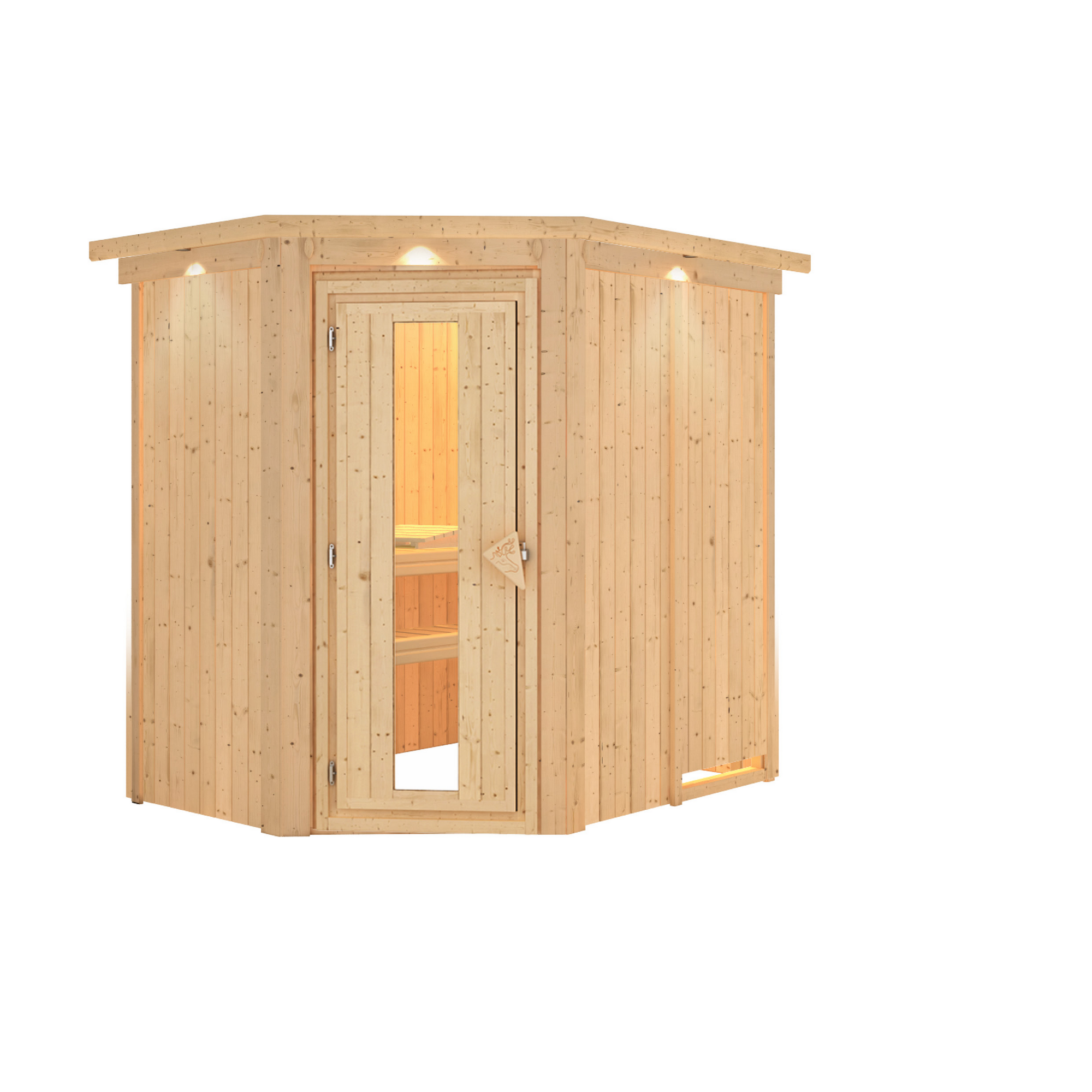 Elementsauna 'Alba' naturbelassen mit Kranz und Energiespartür 165 x 210 x 202 cm