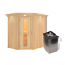 Elementsauna 'Alba' naturbelassen mit Kranz und Energiespartür 9 kW Ofen integrierte Steuerung 165 x 210 x 202 cm