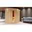 Eck-Sauna aus hellem Holz in einem Badezimmer