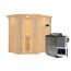 Eck-Sauna aus Holz mit Saunaofen