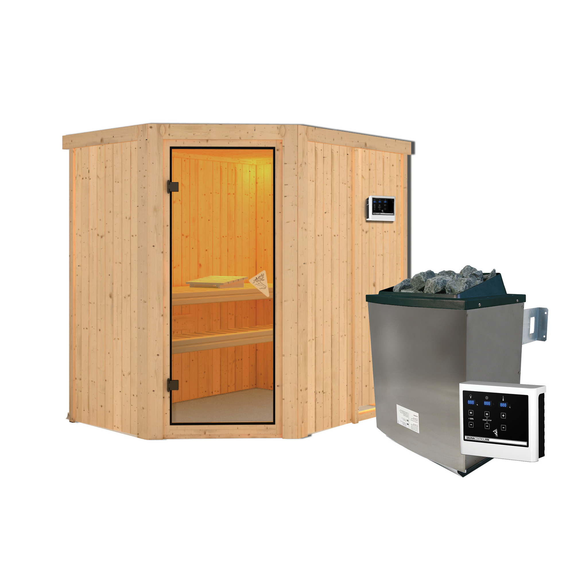 Elementsauna 'Alba' naturbelassen 9 kW Ofen Edelstahl externe Steuerung Easy 151 x 196 x 198 cm + product picture