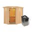 Ecksauna aus Holz mit Saunaofen