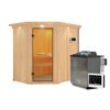 Eck-Sauna aus Holz mit Saunaofen