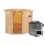 Eck-Sauna aus Holz mit Saunaofen