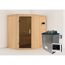 Elementsauna 'Alba' naturbelassen mit graphitfarbener Tür 9 kW Ofen externe Steuerung Easy 151 x 196 x 198 cm