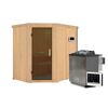 Elementsauna 'Alba' naturbelassen mit graphitfarbener Tür 9 kW Bio-Ofen externe Steuerung Easy 151 x 196 x 198 cm