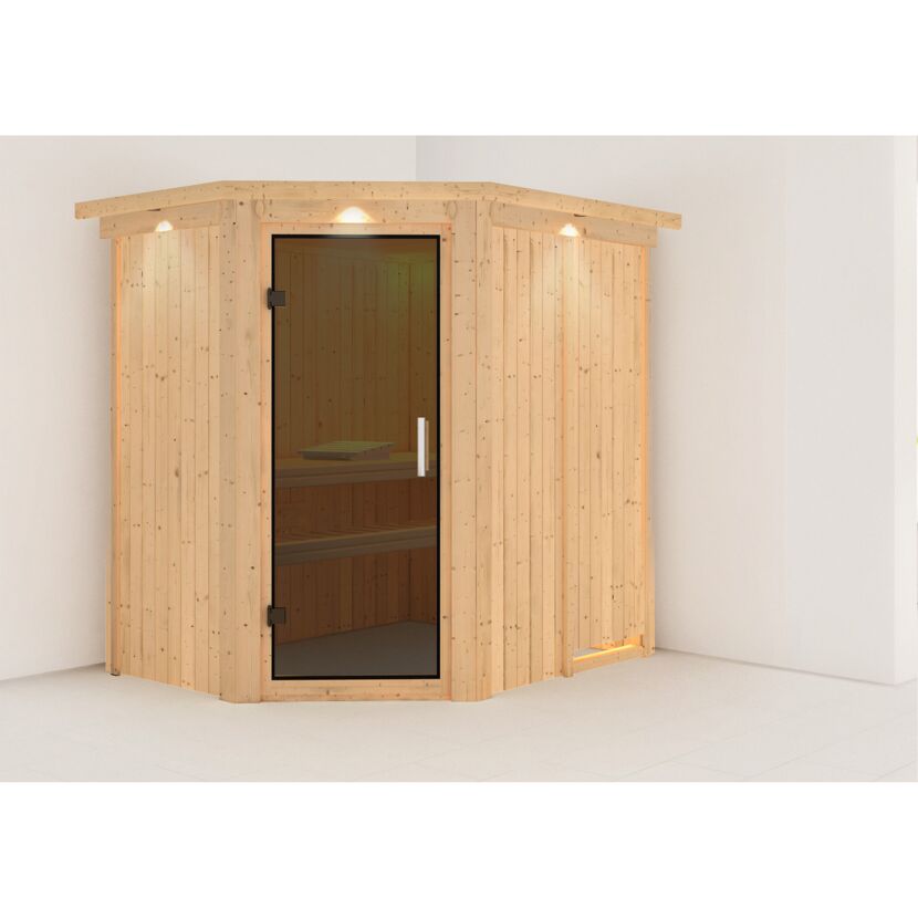 Elementsauna 'Alba' naturbelassen mit Kranz und graphitfarbener Tür 165 x 210 x 202 cm