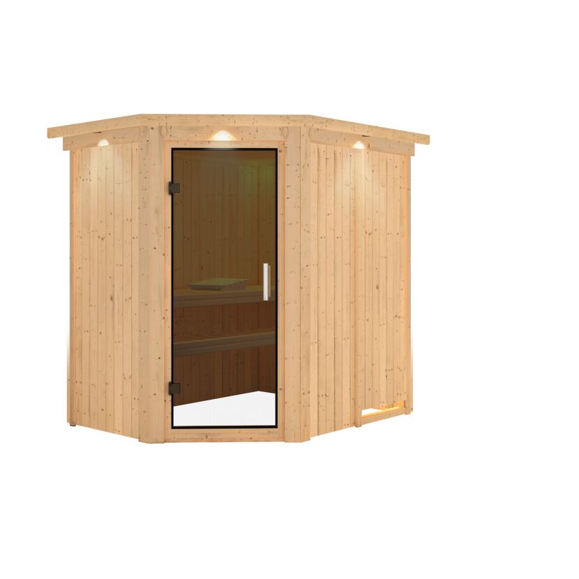 Elementsauna 'Alba' naturbelassen mit Kranz und graphitfarbener Tür 165 x 210 x 202 cm