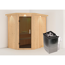 Eck-Sauna aus Holz mit Saunaofen