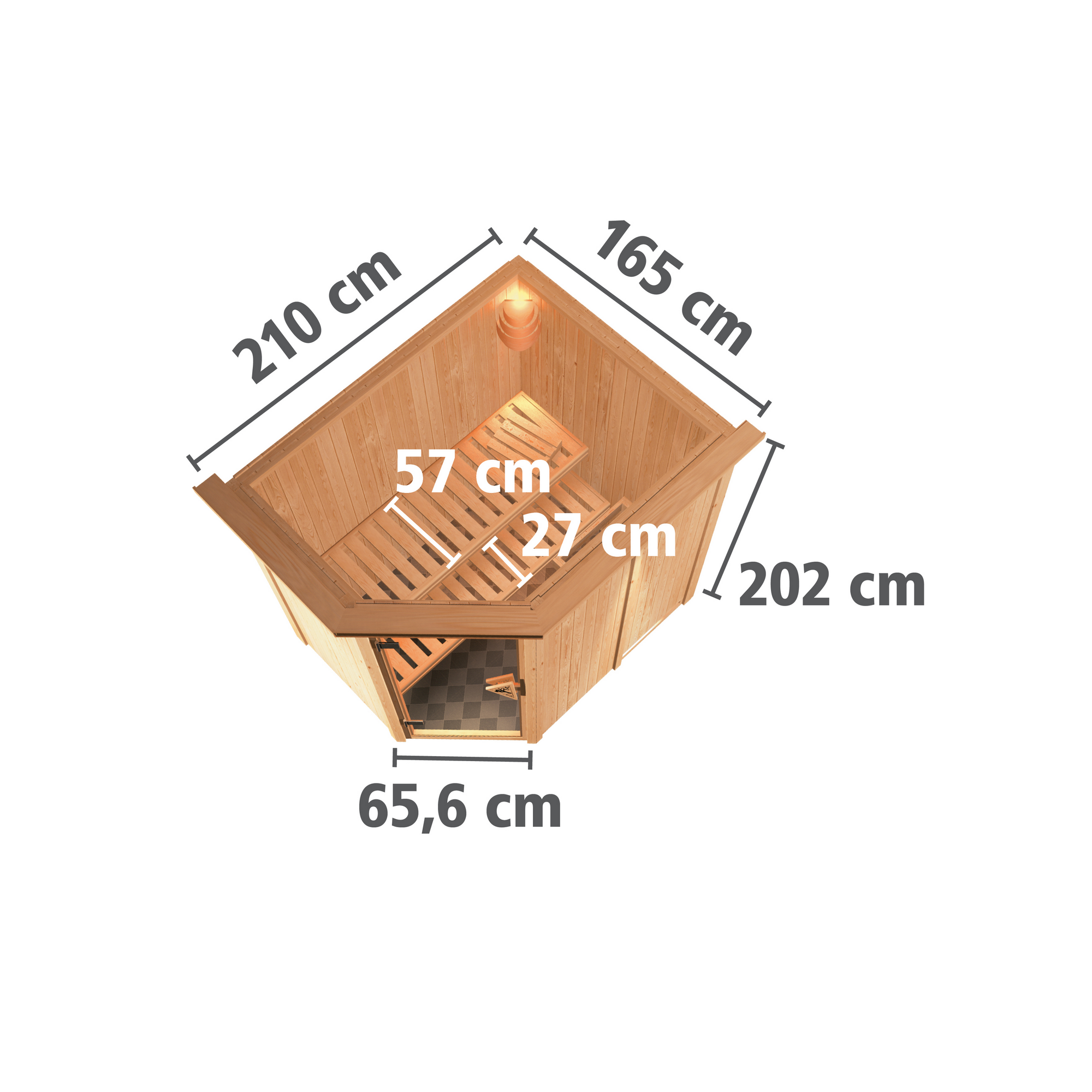 Elementsauna 'Alba' naturbelassen mit Kranz und graphitfarbener Tür 9 kW Bio-Ofen externe Steuerung Easy 165 x 210 x 202 cm