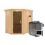 Elementsauna 'Alba' naturbelassen mit Kranz und graphitfarbener Tür 9 kW Bio-Ofen externe Steuerung Easy 165 x 210 x 202 cm